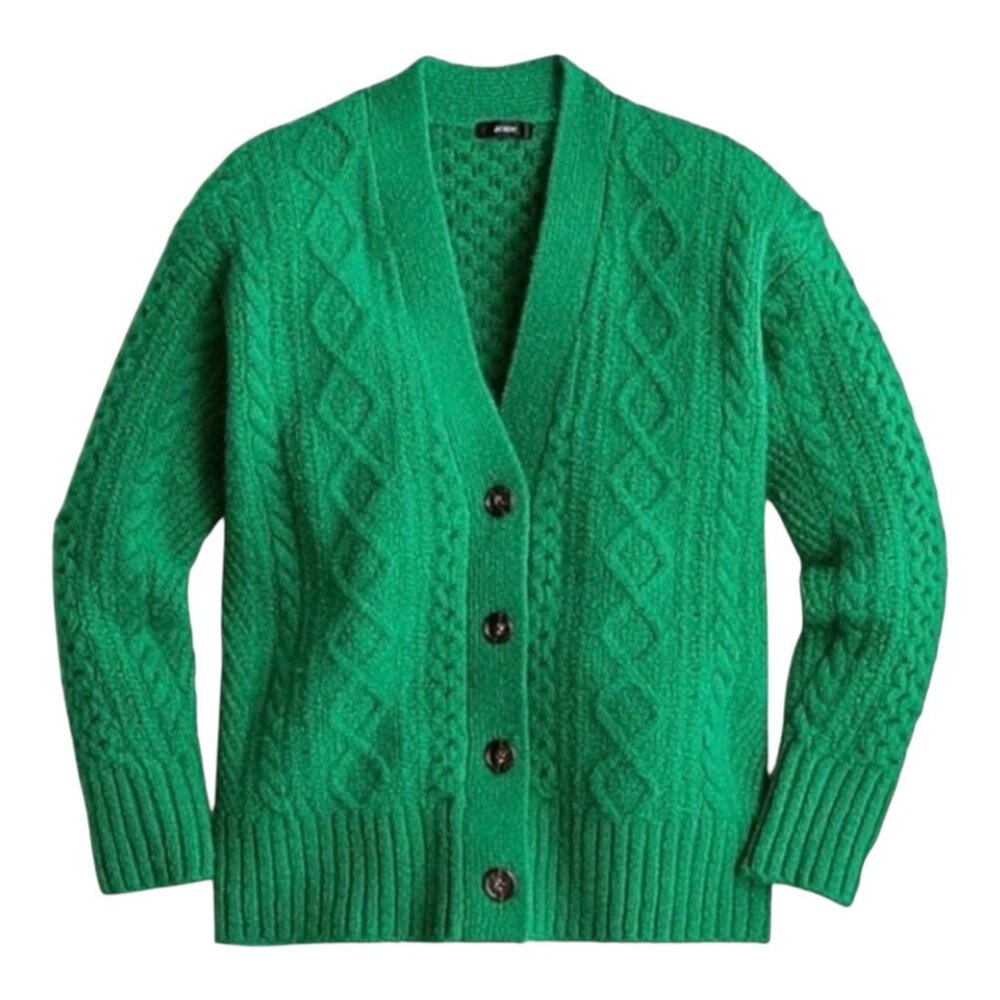 J. Crew Green Cable Knit Button Cardigan